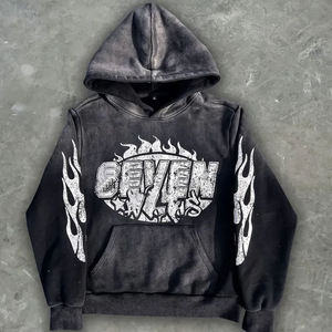 Özel yüksek kalite sıkıntı asit yıkama Hoodie ve <span class=keywords><strong>Sweatpants</strong></span> seti Vintage eşofman eşofman ter yığını Flare takım elbise erkekler için