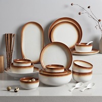 Ensemble de vaisselle en porcelaine rétro minimaliste sous glaçure, bols et assiettes en céramique pour le riz
