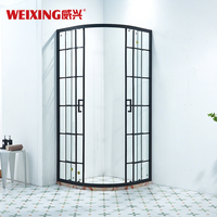 Cabine de douche ronde encadrée en verre trempé noir et alliage d'aluminium, installation facile pour salle de bain à domicile