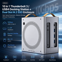 محطة إرساء ثاندربولت 3 متعددة الوظائف 10 في 1 مع حاوية مزدوجة لـ M.2 NVMe، منفذ DP بدقة 4K، منفذ USB بسرعة 10 جيجابت في الثانية، قارئ بطاقات، متوافق مع ماك ميني M4