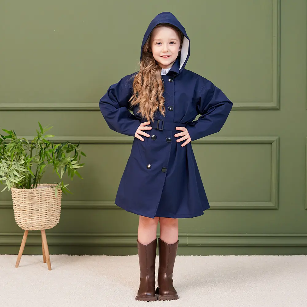 Fashionable Girls' Lightweight Polyester Poncho Waterproof Outdoor Rain Jacket for Hiking High Collar Trench Coats Rainwear