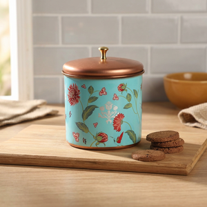Turquoise Floral copper Food <b>Container</b> With Lid Round Bohemian Design <b>Storage</b> Jar <b>For</b> <b>Kitchen</b> Use - Product Image 3