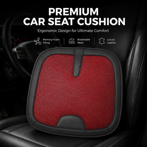 Cojín de asiento de coche de malla de seda helada con ribete de cuero y soporte lumbar de espuma viscoelástica hueca, transpirable para todas las estaciones, ajuste universal - Product Image 1