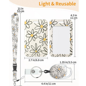 Oval-shaped card holder with back <b>clip</b>, double-sided UV printed flower pattern, easy-pull <b>buckle</b>, lanyard set, wholesale, - Product Image 2