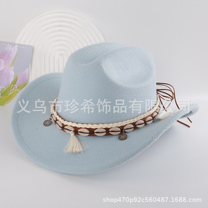 หมวกคาวบอยพร้อมพู่เปลือกหอยและชิ้นส่วนโลหะ โพลีเอสเตอร์ ป้องกันแสงแดด กันลม แฟชั่นฤดูใบไม้ผลิ 2025 - Product Image 3