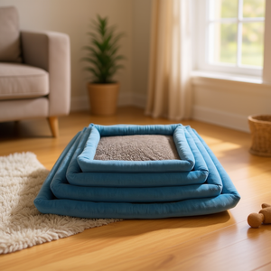 Ensemble de lit pour chien Shumian Sky Blue Velvet Sponge Bottom Flat, quatre pièces, avec des caractéristiques premium pour animaux de compagnie - Product Image 3