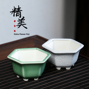 Pot de fleurs en céramique émaillée de sable violet, mini pot hexagonal, pour plantes succulentes, mousse, petites plantes vertes, ensemble de plantes en pot - Product Image 2