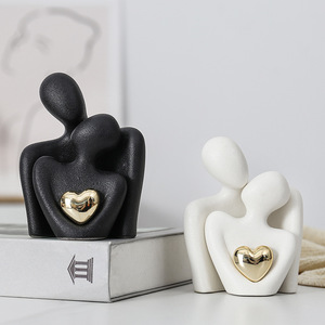 Estatua Moderna de Cerámica Art <span class=keywords><strong>Deco</strong></span>, Linda Figura de Pareja en Blanco y Negro, Escultura Decorativa para Soporte de TV, Regalo para el Hogar, Dormitorio o Fiesta - Product Image 3