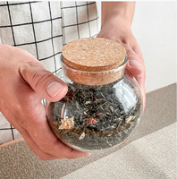 Bocaux en verre soufflé à la main en borosilicate pour cuisine, aliments, plantes, terrarium, bocal sphérique en verre avec couvercle en liège
