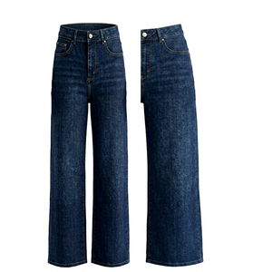 Pantalon en jean palazzo marin pour femme, taille haute, coupe ample, décontracté, pour soirée, en coton, polyester et élasthanne, 9,47 oz, toutes saisons - Product Image 1