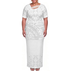 Abito <span class=keywords><strong>Lungo</strong></span> da Donna <span class=keywords><strong>Taglie</strong></span> <span class=keywords><strong>Forti</strong></span> 7XL Bianco con Design Sunday per la Festa della Mamma, Puletasi Samoano Polinesiano di Tendenza, di Ottima Qualità, il Più Venduto - Product Image 3