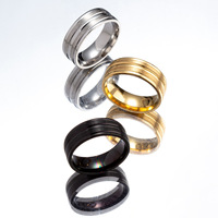 POYA Bague de mariage en acier au tungstène 8mm pour homme Design rainuré double face Accessoire à la mode