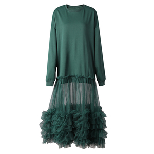 New Unique Casual Solid Color Sexy <strong>SweatShirt</strong> Patchwork Mesh Ruffle Puffer Long Maxi Pleated Party Casual <strong>Dresses</strong> <strong>Women</strong> Ladies - Product Image 3