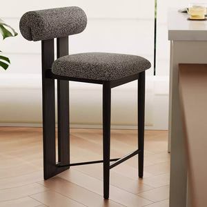 Tabouret de bar ergonomique moderne en bois massif avec dossier cylindrique, siège rembourré, structure robuste et repose-pieds <span class=keywords><strong>pour</strong></span> bar à domicile, salle à manger, îlot de <span class=keywords><strong>cuisine</strong></span> - Product Image 2
