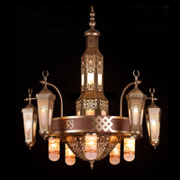 Grand lustre de mosquée islamique avec calligraphie arabe en forme de croissant de lune, éclairage doré de luxe pour projets de mosquées
