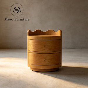 Mueble Moderno de Madera Redondo con 2 Cajones, Mesita de Noche, Gabinete de Dormitorio Nórdico para Hotel, Diseño Personalizable - Product Image 1