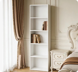 Libreria Moderna <span class=keywords><strong>a</strong></span> <span class=keywords><strong>Parete</strong></span> in Legno con Scala, Scaffale Portlibri Bianco - Product Image 3