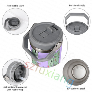Vaso de paja con tapa de diseño navideño de dibujos animados morados con asa, tazas de doble pared de viaje de acero inoxidable para coche - Product Image 5