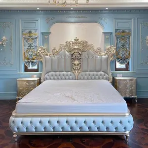 Hoàng gia Ý phong cách gỗ chạm khắc giường Baroque giường với Vua kích thước giường khung bạc chạm khắc rắn gỗ phòng ngủ thiết lập