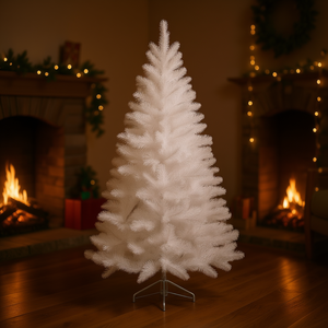 Sapin de Noël artificiel blanc de 1,80 m avec support métallique pliable à charnières pour intérieur et extérieur, décoration de fêtes - Product Image 2