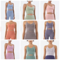 Soutien-gorge de sport effet seconde peau brossé, col en V, antichoc, pour la course et le fitness, dos en forme de larme, bretelles croisées, pour le yoga