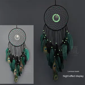 <span class=keywords><strong>Attrape</strong></span>-rêves décoratif mural haut <span class=keywords><strong>de</strong></span> gamme, <span class=keywords><strong>attrape</strong></span>-rêves créatif avec perles lumineuses, plumes <span class=keywords><strong>de</strong></span> <span class=keywords><strong>paon</strong></span>, artisanat naturel - Product Image 3