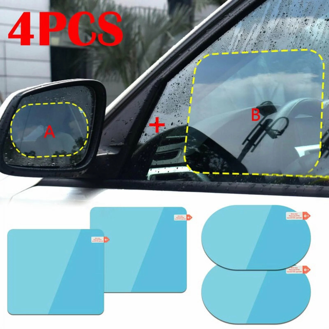 1 Set Car Mirror and Side Window Rainproof Film 4 Pcs Anti Fog Rear View Rainproof Waterproof Nano Coating Film for Car Mirrors