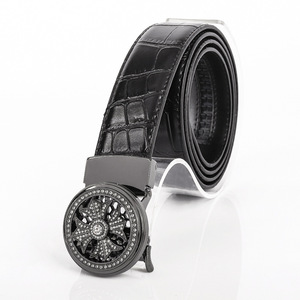 Cinturón de Cuero Genuino para Hombre, Diseño de Cocodrilo con Hebilla Giratoria de Diamantes de Imitación, Marca de Lujo de Diseñador Famoso - Product Image 5