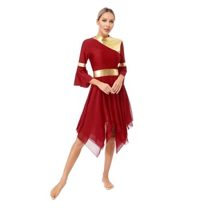 Tùy Chỉnh Womens Chắp Vá Phụng Vụ Khen Ngợi Khiêu Vũ Ăn Mặc Mock Cổ 3/4 Bùng Tay Áo Christian Khiêu Vũ Ăn Mặc - Product Image 4