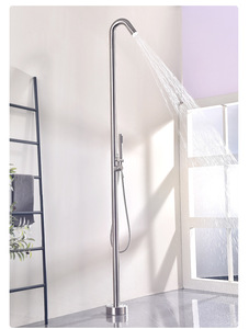 <span class=keywords><strong>Robinet</strong></span> de sol extérieur vertical avec douchette en acier inoxydable brossé, jet pluie, design moderne et épuré, eau froide et chaude - Product Image 6