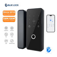 Serrure de porte en verre numérique sans perçage BlueLock, à empreinte digitale, clavier et clé mécanique, serrure intelligente sans cadre, Cloud pour Wi-Fi