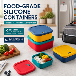 OEM ODM 4-Piece BPA-Free Silicone Lunch <b>Box</b> <b>Set</b> | Microwave & Dishwasher Safe Food Containers (400ml-2200ml) - Product Image 1