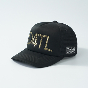 Customizable Metal Embroidery logo Free Sample Low MOQ 5 Panel Foam Mesh Trucker Hat