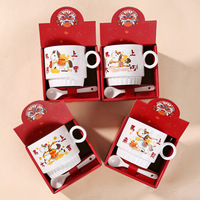 Tasse à café en céramique Danse du Lion Chinois avec anse circulaire, empilable, en porcelaine, avec cuillère, cadeau du Nouvel An pour la maison et le bureau
