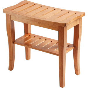 Tabouret de douche double couche en bambou avec rangement 40x25.5x43cm, siège de salle de bain antidérapant pour usage domestique - Product Image 5