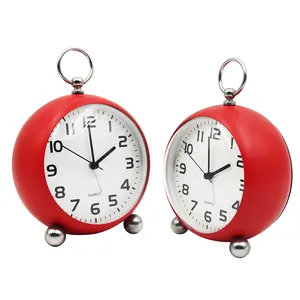 OEM Hot Sell Factory Supply Red Classic Retro Metal Black Table Alarm Clock Home Decor Tabletop For Bedroom Office