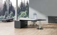 Bureau de direction contemporain avec table d'extension ronde en verre réglable en hauteur