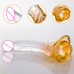 Jouets sexuels <span class=keywords><strong>Gode</strong></span> pour femmes <span class=keywords><strong>Gode</strong></span> réaliste en gelée de cristal bicolore avec ventouse - Product Image 3