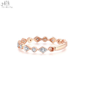 Fabricante de Hong Kong, Joyería Fina al por Mayor, Anillo Hecho a Mano en Oro Rosa de 18K con Diamantes Naturales Reales, Anillo Apilable para Mujer - Product Image 3
