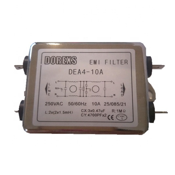 10A Low Pass Metal for Line Power EMI Filter 115/250VAC DEA4 AC Single Phase Noise Filter CE ROHS Certified 20-100dB Stopband