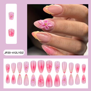 <span class=keywords><strong>Faux</strong></span> ongles à presser, forme amande <span class=keywords><strong>avec</strong></span> motif floral 3D, ongles à French manucure à coller, finition brillante et perles dorées, lot de 24 - Product Image 5