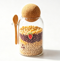 Bocal de conservation moderne en verre pour grains de café et fruits, avec couvercle en bambou et cuillère, capacité 0,5-1L, idéal pour le thé - Vente en gros
