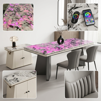 Table à thé rétroéclairée RGB Luca |   Table basse en pierre de breccia beige crème, avec variateur d'intensité sans fil, décoration moderne pour salon, taille sur mesure