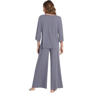 Ensemble de pyjamas pour femmes, manches 3/4, col en V, vêtements de nuit doux, pantalon large, viscose fabriquée à partir de bambou - Product Image 3