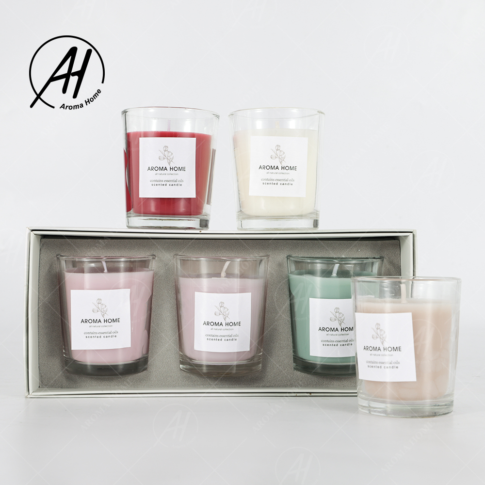 अरोमाथेरेपी पार्टी मिनी होम ग्लास जार सोया वैक्स सेंट कैंडल रंगीन गिफ्ट सेट 5.5OZ 3PCS 4