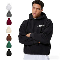 Sweat-shirt à capuche unisexe noir surdimensionné en polaire 400 GSM, coton épais, style streetwear, brodé pour homme