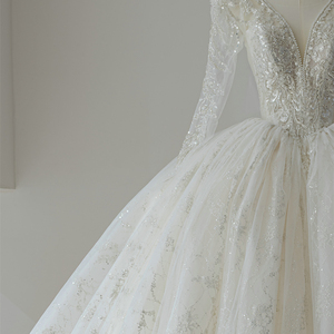 Princess Long <b>Sleeve</b> Sequins Beaded Empire Ball Gown <b>Bridal</b> Gowns RL321 - Product Image 4