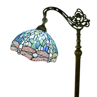 Lámpara de pie de vitral con diseño de araña, lámpara de esquina ajustable, luz de lectura, vitral de libélula, LED azul marino para dormitorio