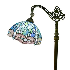 Lámpara de pie Tiffany, Libélula azul marino, lámpara arqueada de vidrieras, lámpara de pie de esquina ajustable, luz de lectura para dormitorio de estudio
