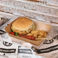 Boîte à hamburger en papier bleu enduit personnalisée, de qualité alimentaire, avec fermeture magnétique, jetable, pour emporter, pour hamburger et sandwich